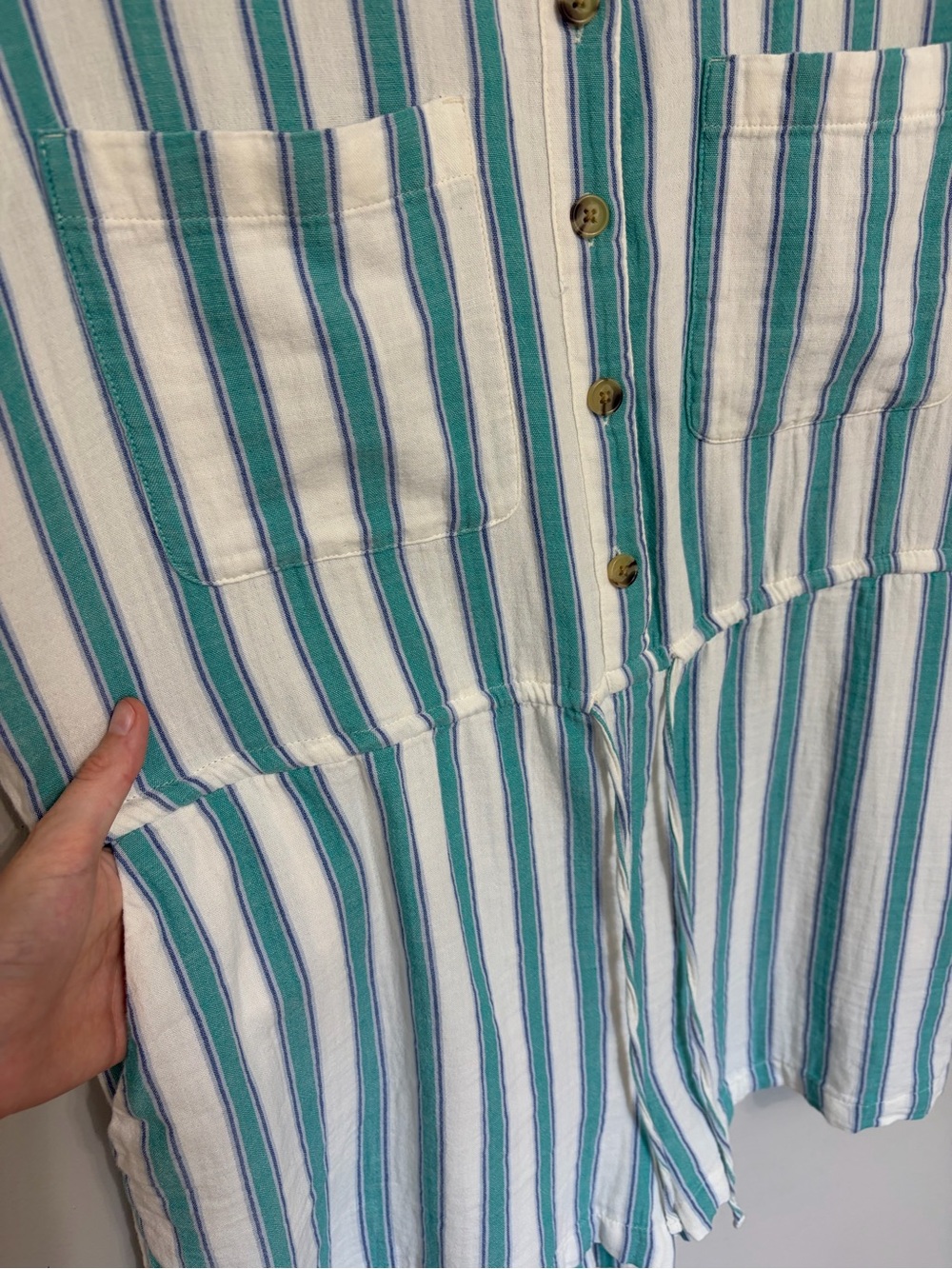 Old Navy Crinkle Cotton Gauze Button-Down Romper in Blue Stripe - Size XL Petire - Picture 6 of 8